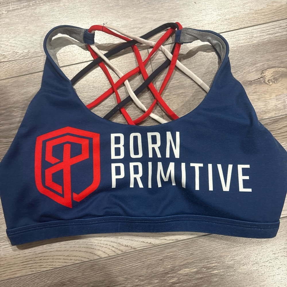 Born Primitive Navy Sports Bra with Red and White Straps